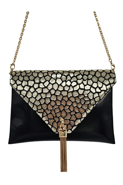 Black & Gold Spotted Chain Strap Women's Portfolio & Clutch Bag - 9