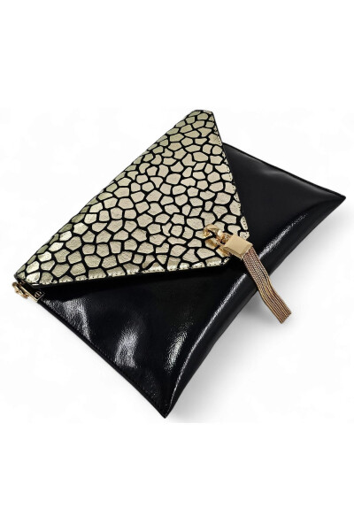 Black & Gold Spotted Chain Strap Women's Portfolio & Clutch Bag - 7