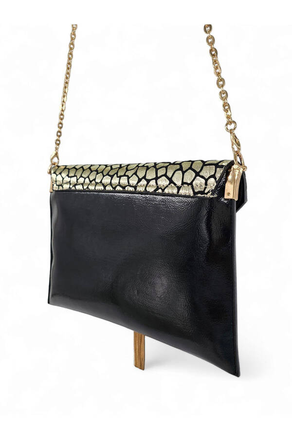 Black & Gold Spotted Chain Strap Women's Portfolio & Clutch Bag - 8