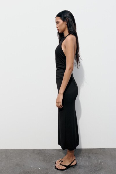 Black Halter Neck Backless Dress - 18