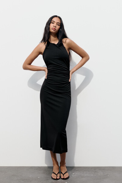 Black Halter Neck Backless Dress - 29