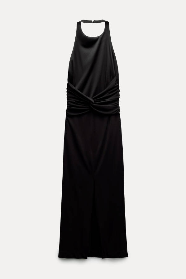 Black Halter Neck Backless Dress - 4