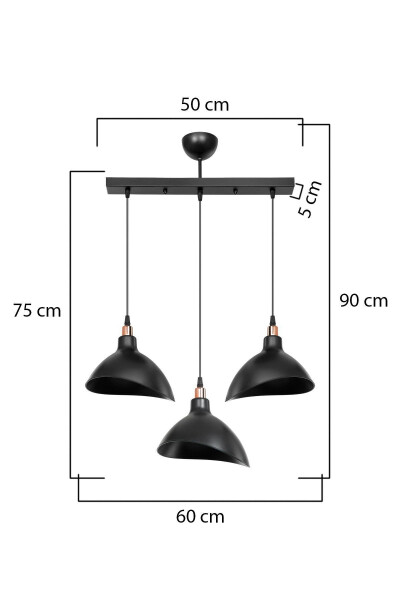 Black Hanging Chandelier Kitchen Living Room Cafe Bar Bedroom Corridor Lamp 3-Piece Row - 2