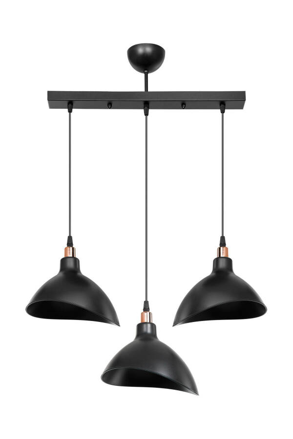 Black Hanging Chandelier Kitchen Living Room Cafe Bar Bedroom Corridor Lamp 3-Piece Row - 3