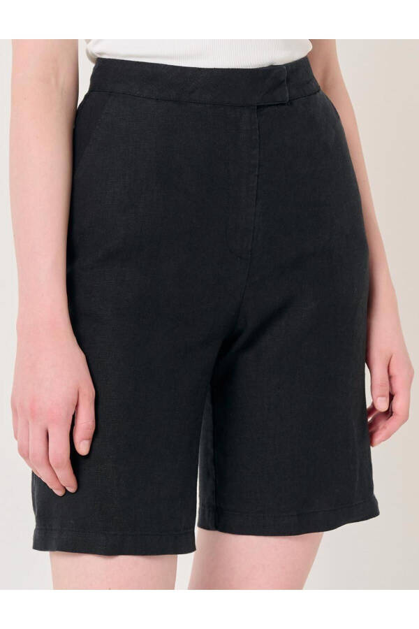 Black High Waisted Linen Shorts - 14