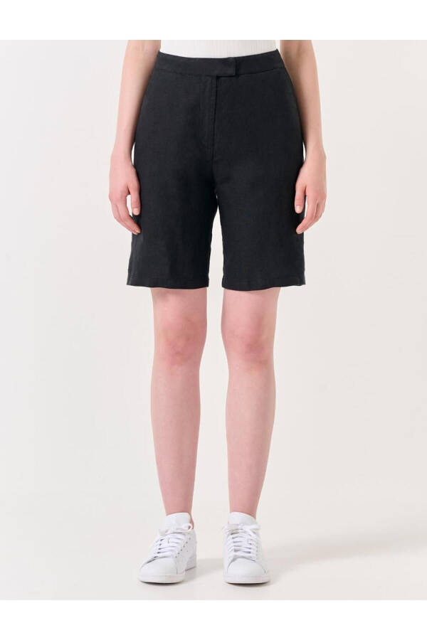 Black High Waisted Linen Shorts - 17