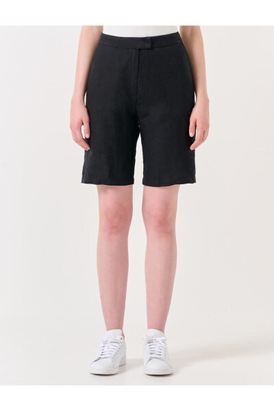 Black High Waisted Linen Shorts - 11