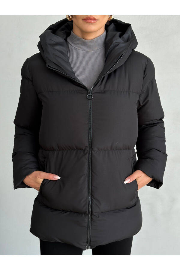 Black Hooded Puffer Jacket for Women - 12