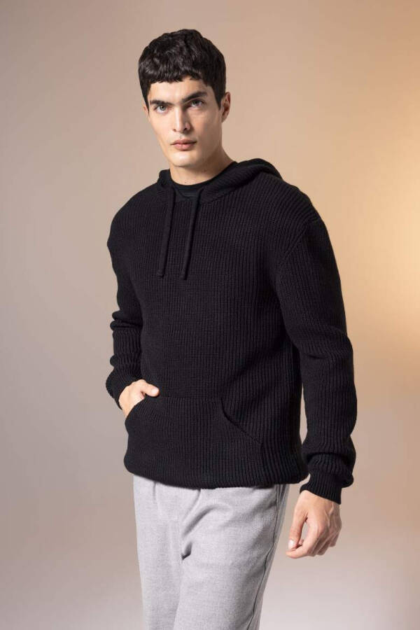 Black Hooded Tricot Sweater (Relax Fit) - 2