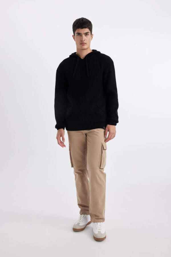 Black Hooded Tricot Sweater (Relax Fit) - 5