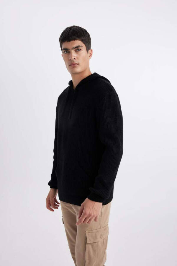 Black Hooded Tricot Sweater (Relax Fit) - 7