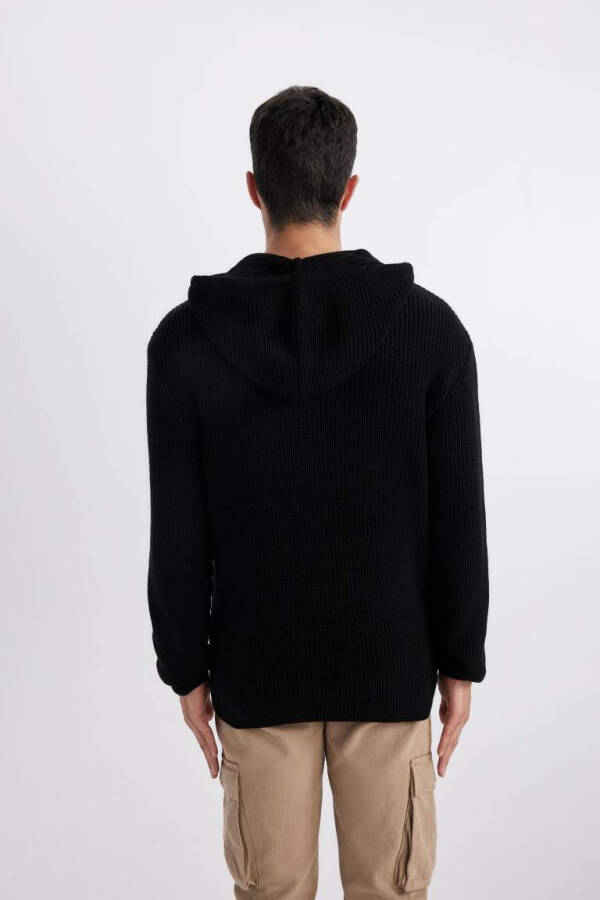 Black Hooded Tricot Sweater (Relax Fit) - 10