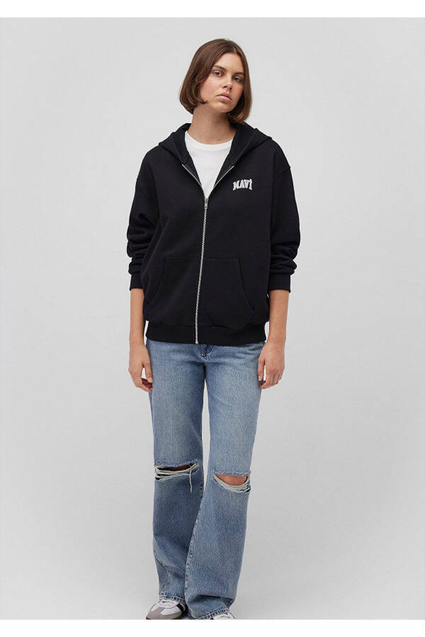 Black Hoodie with Zipper and Logo Print 1s10178-900 - 26