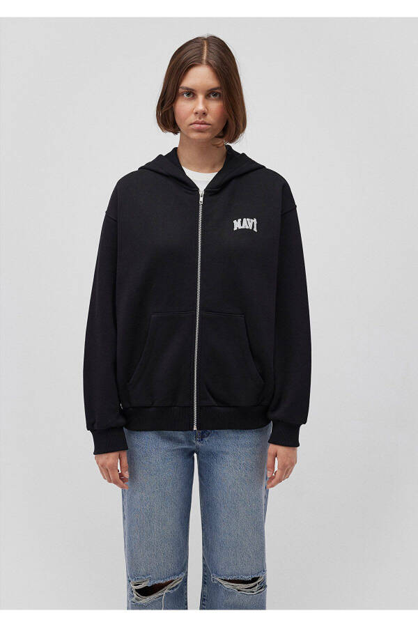 Black Hoodie with Zipper and Logo Print 1s10178-900 - 27