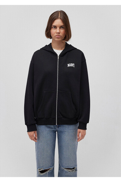 Black Hoodie with Zipper and Logo Print 1s10178-900 - 9