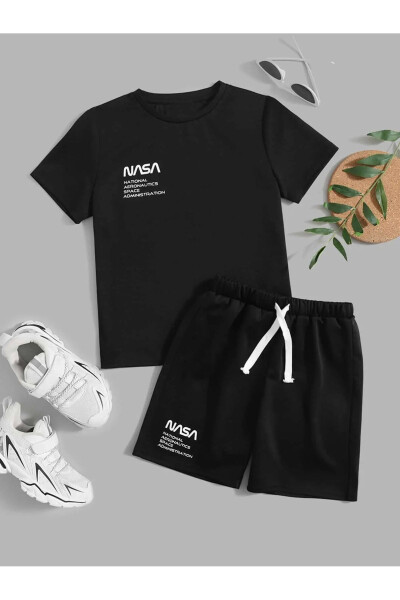 Black Kids NASA Printed Shorts Set - 1