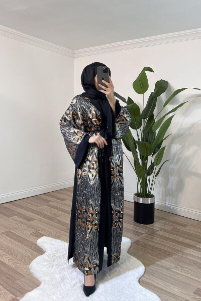 Black Kimono with Crystal Embroidered Design - 2