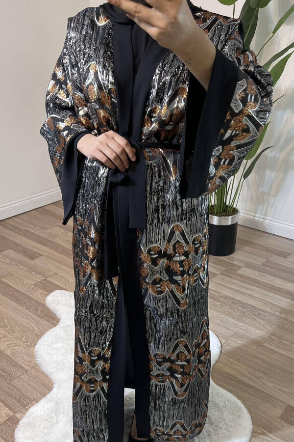 Black Kimono with Crystal Embroidered Design - 10