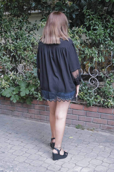 Black Lace Detail Plus Size Shirt Blouse - 9