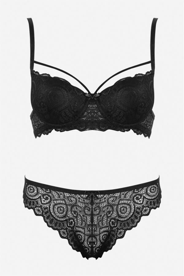 Black Lace Single String Detailed Stylish Bra Set 19015 - 5