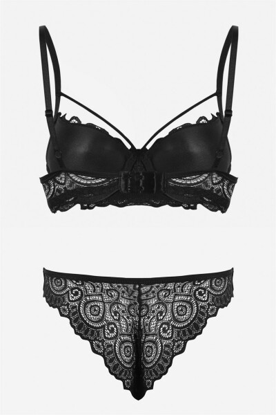 Black Lace Single String Detailed Stylish Bra Set 19015 - 6