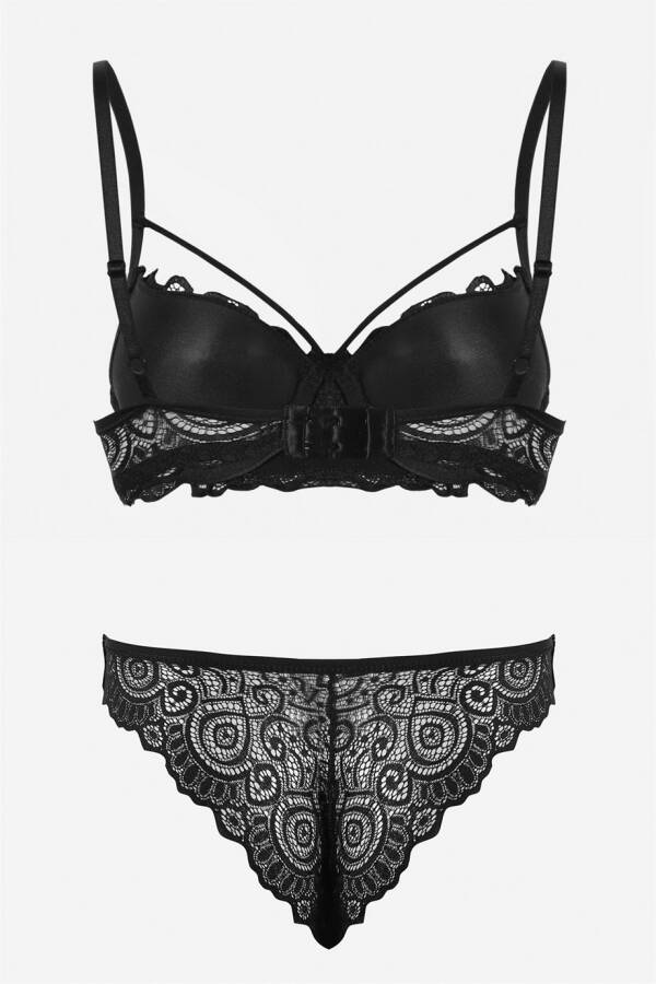 Black Lace Single String Detailed Stylish Bra Set 19015 - 6