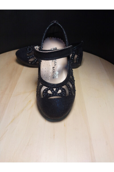 Black Laser Cut Stone Buckle Ballerinas - 1