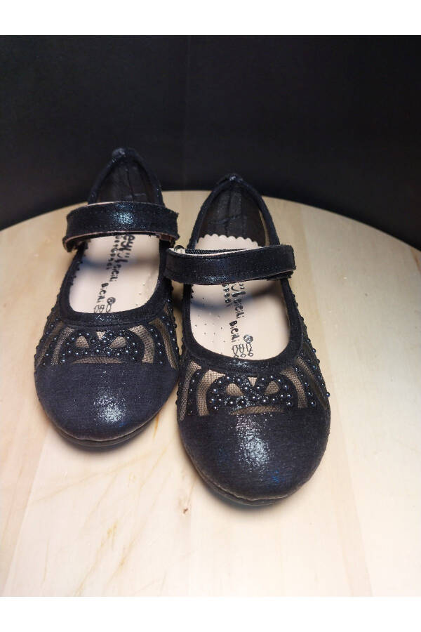 Black Laser Cut Stone Buckle Ballerinas - 2