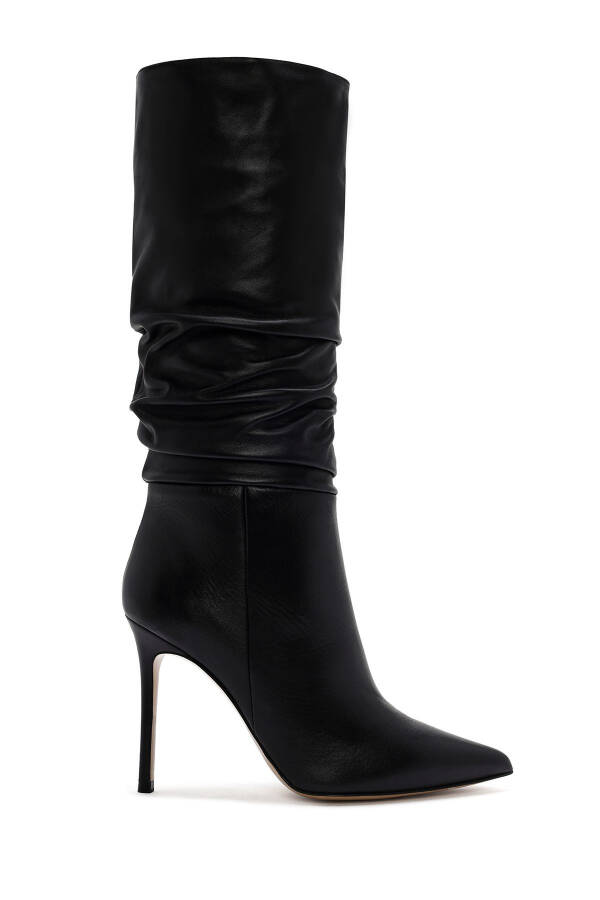 Black leather boots, thin heel, 24WFD122318 - 1