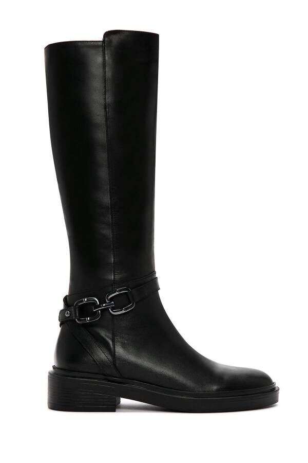 Black leather casual boots with zipper and buckle detail - 1