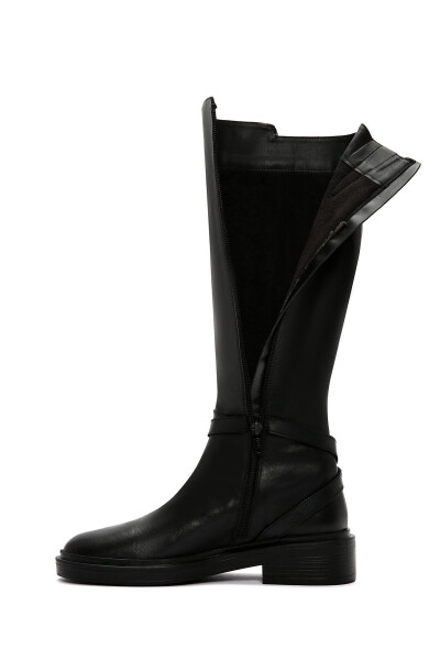 Black leather casual boots with zipper and buckle detail - 4