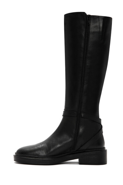 Black leather casual boots with zipper and buckle detail - 6