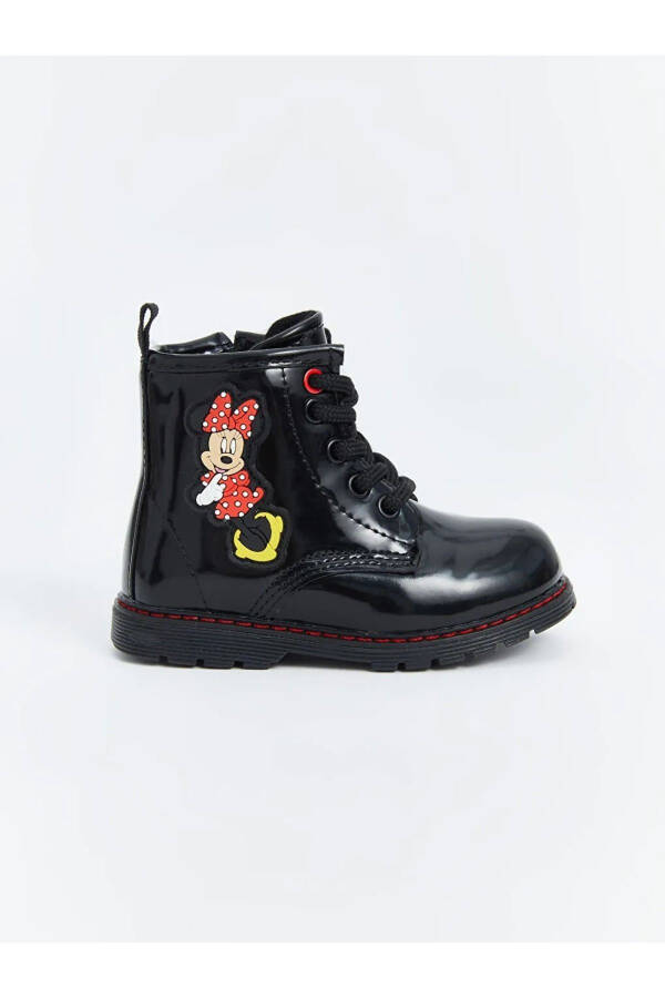 Black leather look Minnie Mouse printed baby girl boots. - 9