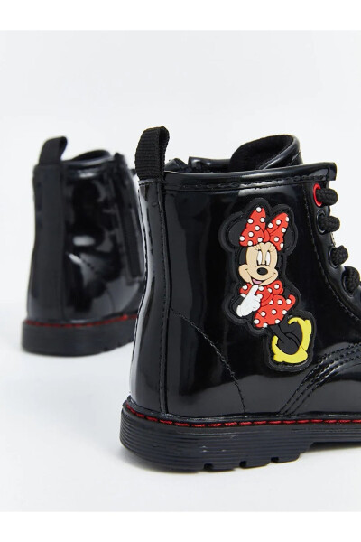 Black leather look Minnie Mouse printed baby girl boots. - 11