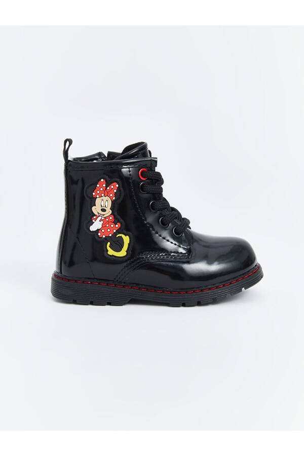 Black leather look Minnie Mouse printed baby girl boots. - 2