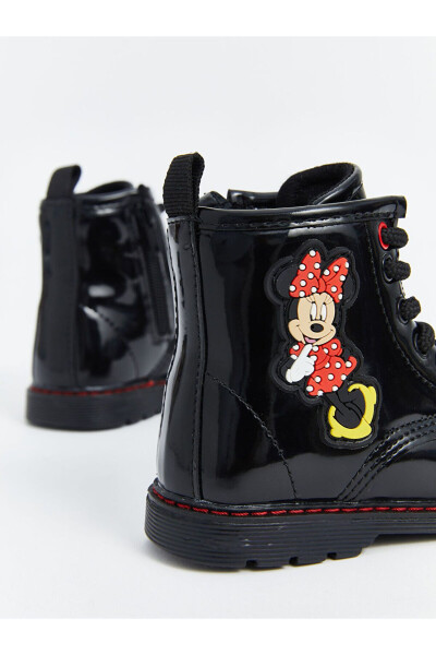 Black leather look Minnie Mouse printed baby girl boots. - 5