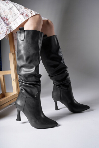 Black Leather Women's High Heel Boots 00128511 - 2