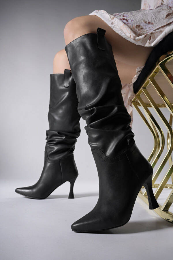 Black Leather Women's High Heel Boots 00128511 - 3