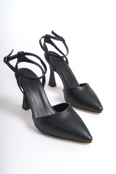 Black Leather Women's High Heel Shoes Pointed Toe Buckle - 10