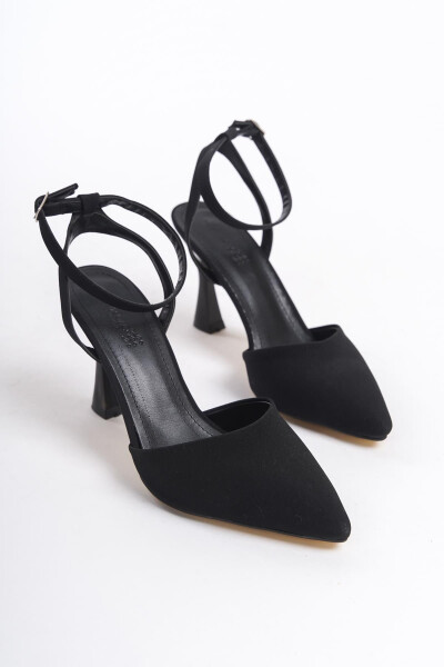 Black Matte Women's Heeled Shoes Pointed Toe Buckle - 9