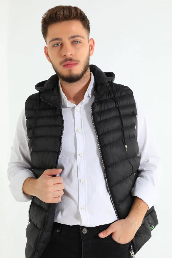 Black Men's Hooded Puffer Vest - 1