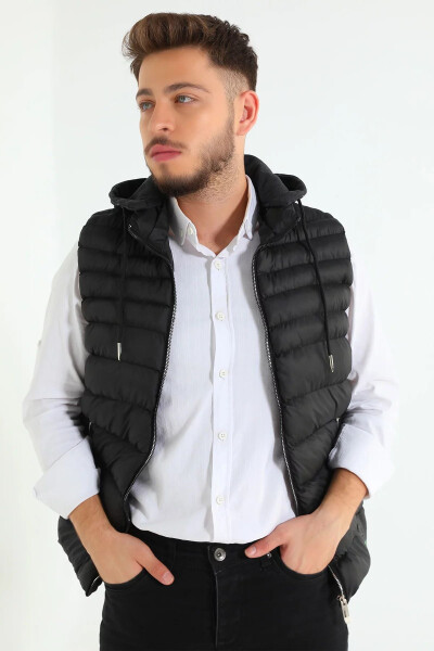 Black Men's Hooded Puffer Vest - 2