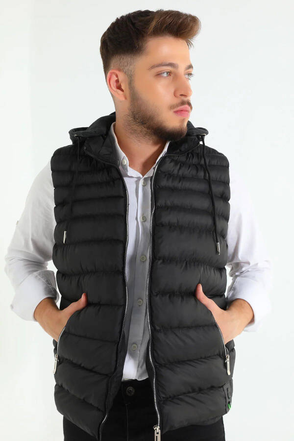 Black Men's Hooded Puffer Vest - 3