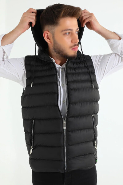 Black Men's Hooded Puffer Vest - 4