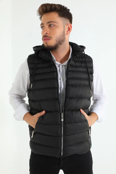 Black Men's Hooded Puffer Vest - 5