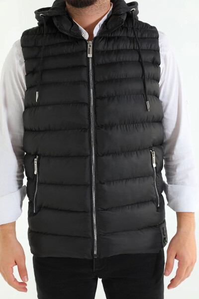 Black Men's Hooded Puffer Vest - 6