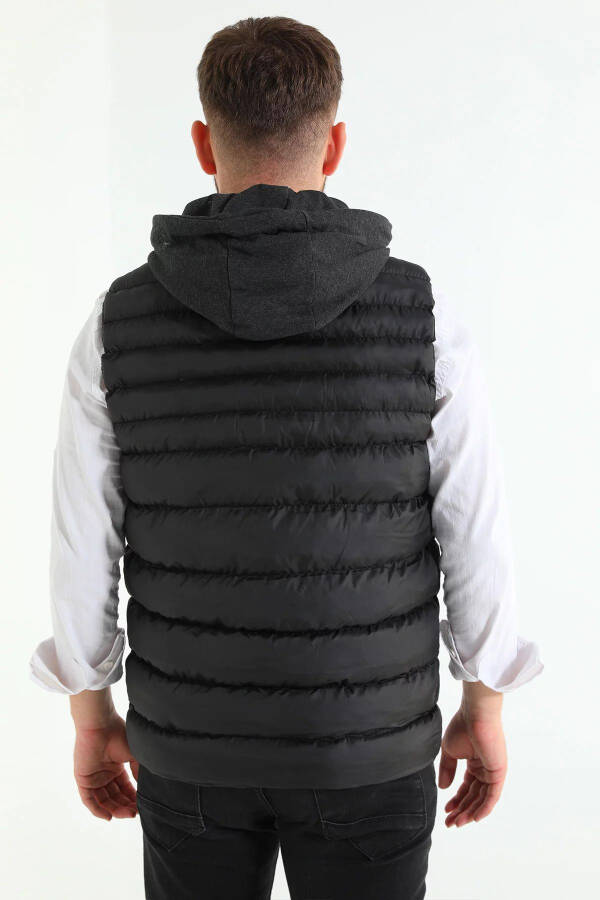 Black Men's Hooded Puffer Vest - 8