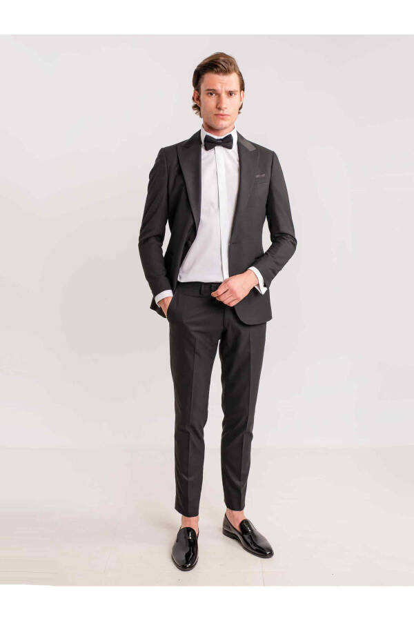 Black Men's Modern Fit Armoured Mono Lapel Tuxedo Suit - 61300 - 9