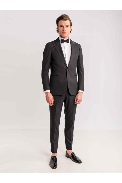 Black Men's Modern Fit Armoured Mono Lapel Tuxedo Suit - 61300 - 10