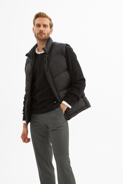 Black Men's Puffy Vest with Pocket Details - 3